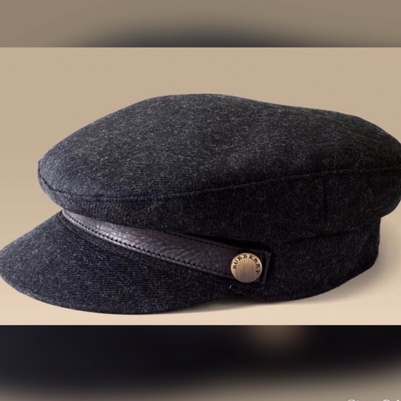 Burberry Newsboy Wool Cap w/Leather Trim - Picture 2 of 7